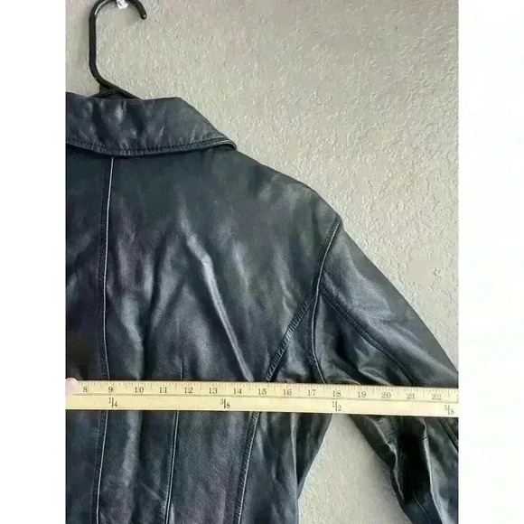 EUC GUESS Black Real Leather Jacket Motorcycle Winter Coat Size M - Picture 7 of 8